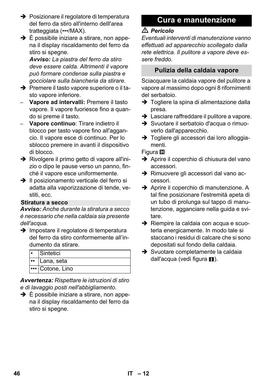 Cura e manutenzione | Karcher SC 5-800 C EU User Manual | Page 46 / 314