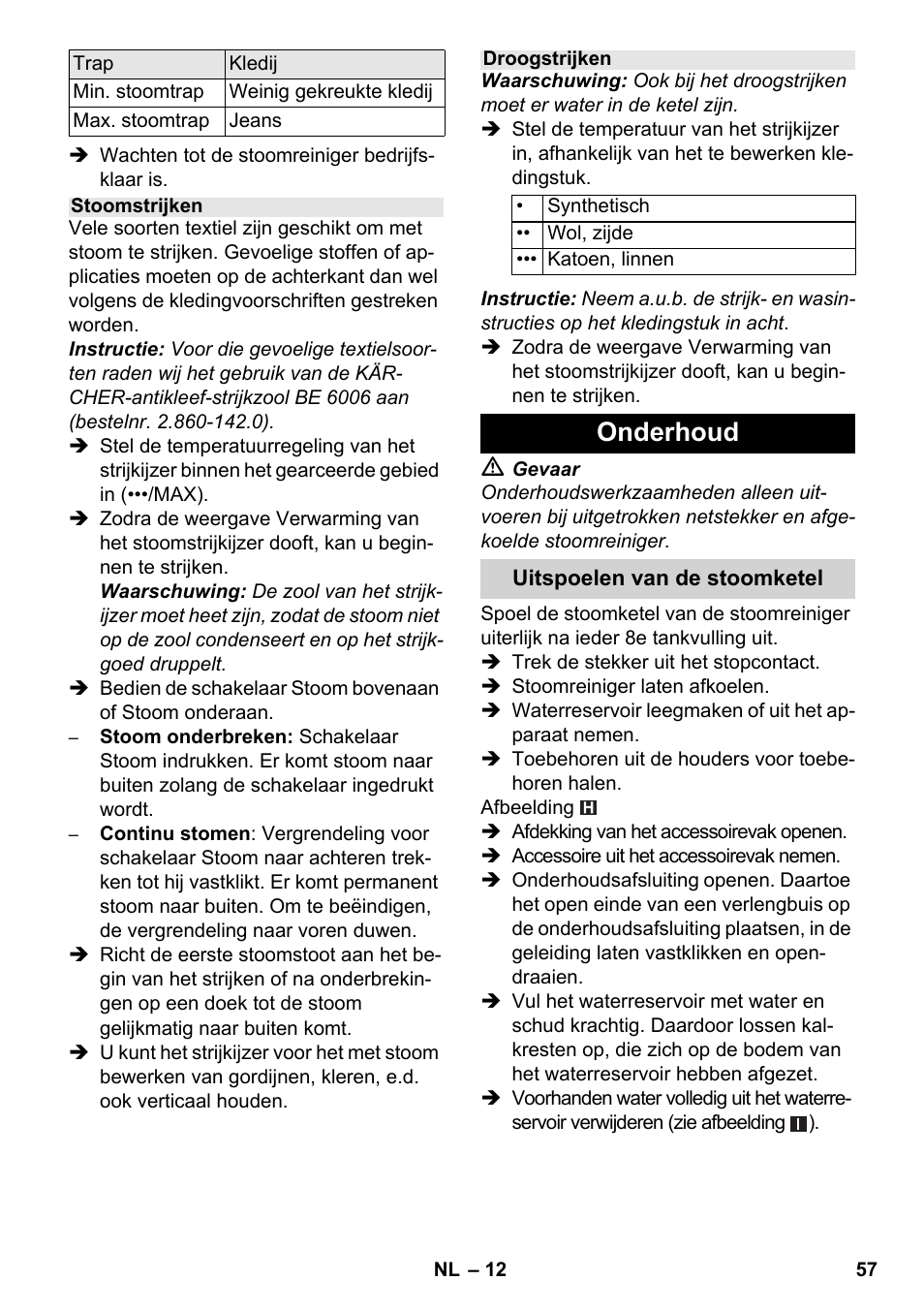 Onderhoud | Karcher SC 5-800 C EU User Manual | Page 57 / 314