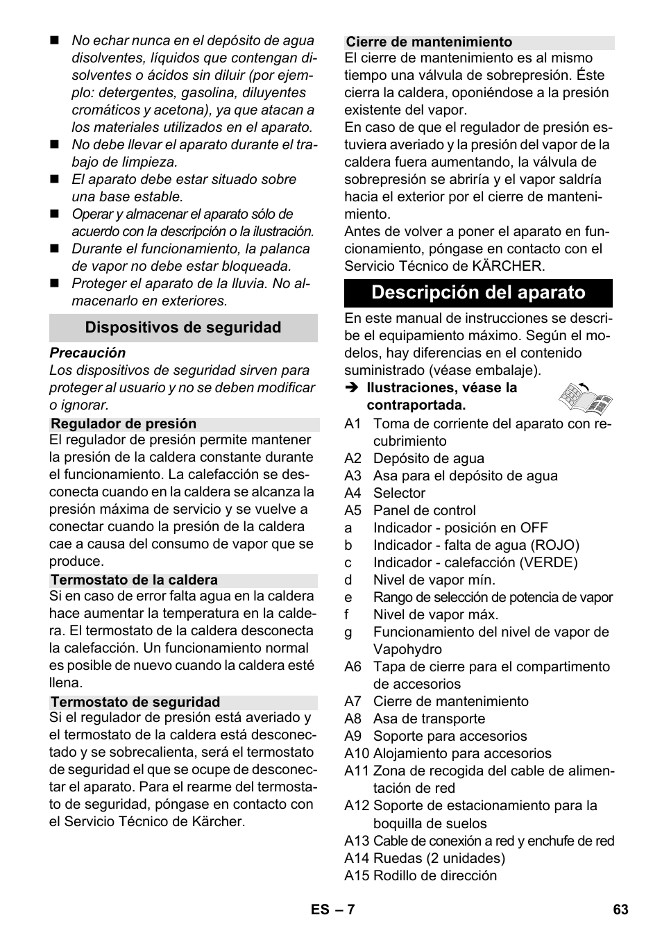 Descripción del aparato | Karcher SC 5-800 C EU User Manual | Page 63 / 314