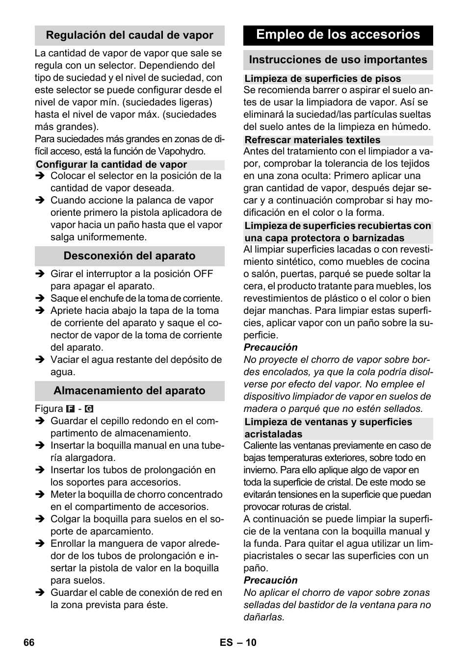 Empleo de los accesorios | Karcher SC 5-800 C EU User Manual | Page 66 / 314