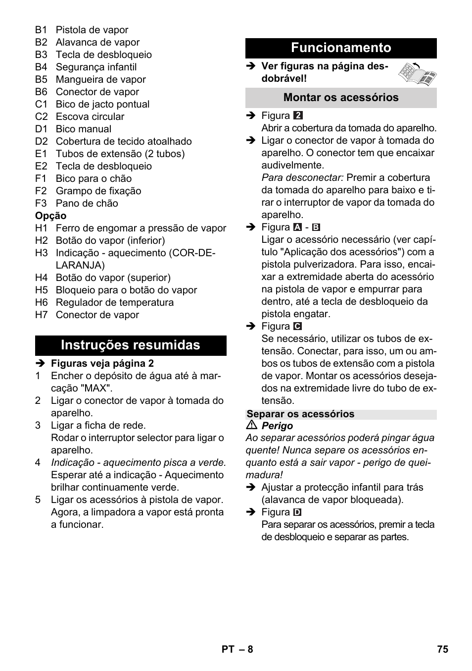 Instruções resumidas funcionamento | Karcher SC 5-800 C EU User Manual | Page 75 / 314
