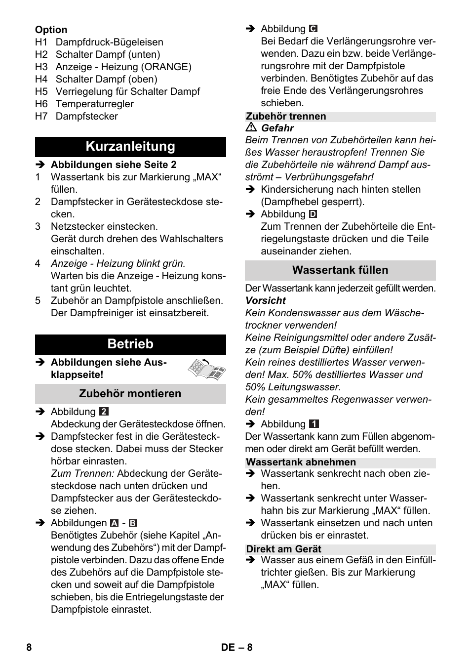 Kurzanleitung betrieb | Karcher SC 5-800 C EU User Manual | Page 8 / 314