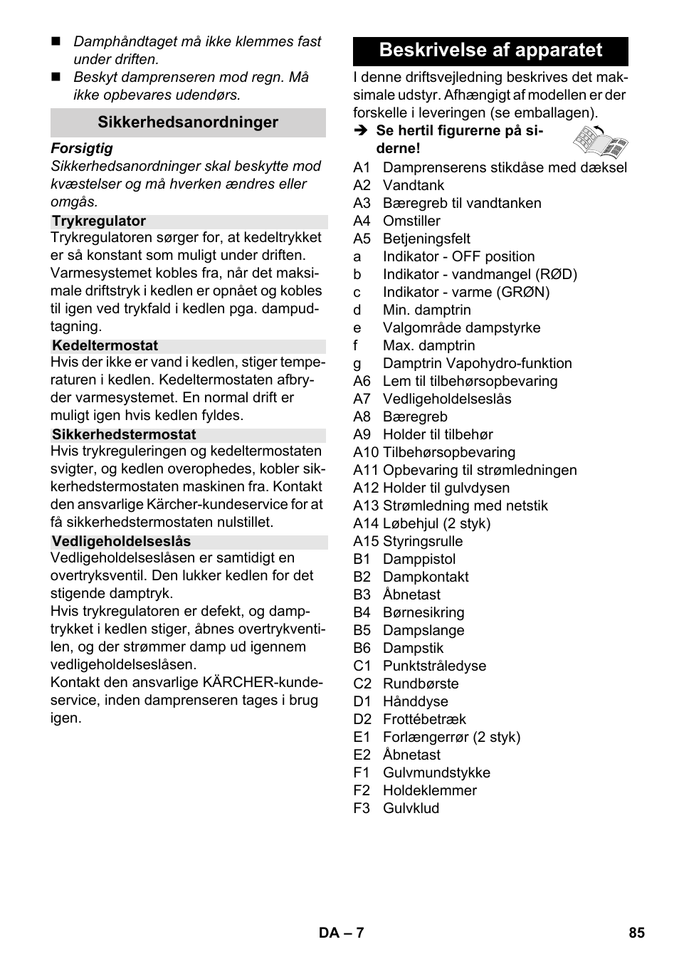 Beskrivelse af apparatet | Karcher SC 5-800 C EU User Manual | Page 85 / 314