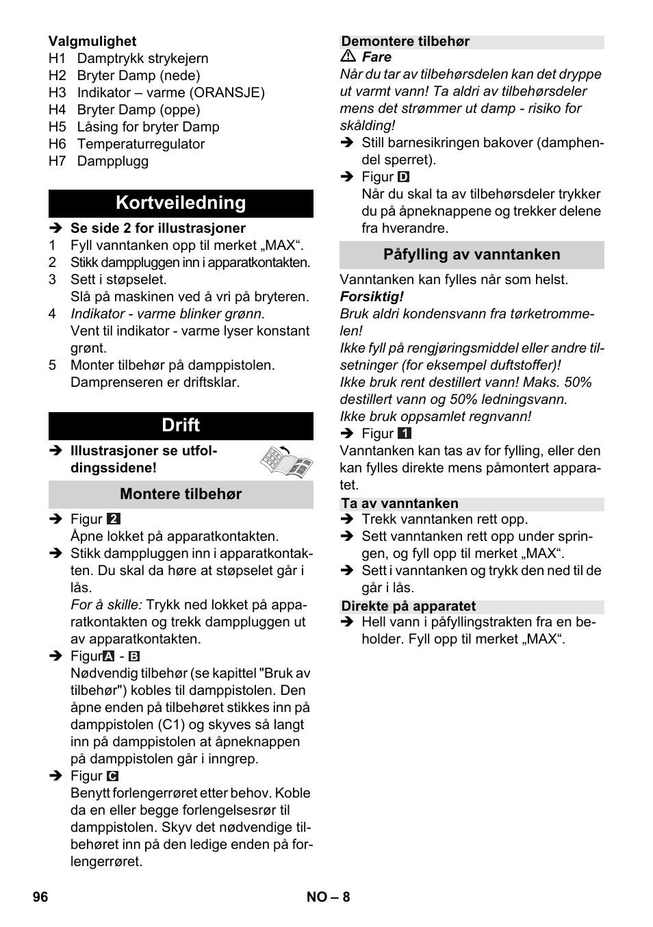 Kortveiledning drift | Karcher SC 5-800 C EU User Manual | Page 96 / 314