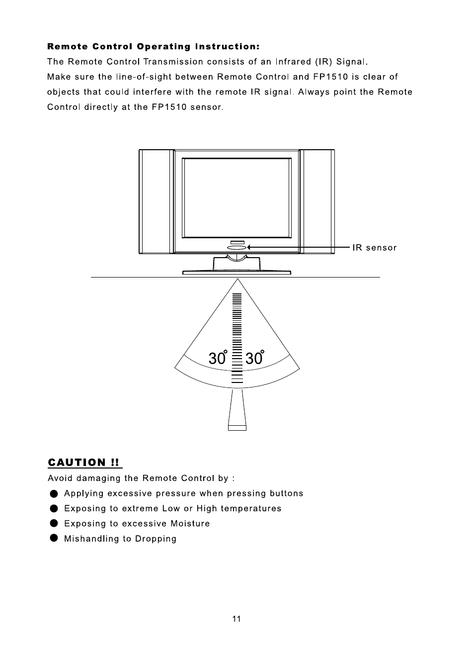 Remote control operating instruction, Caution | Audiovox FP1510 User Manual | Page 12 / 43