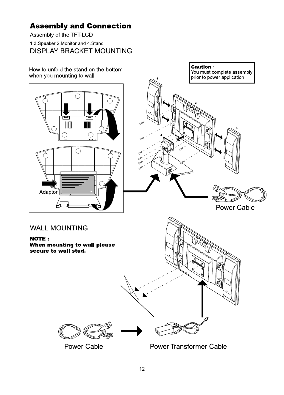 Assembly and connection | Audiovox FP1510 User Manual | Page 13 / 43