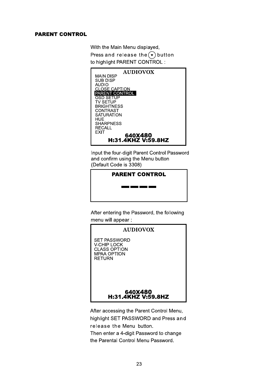 640x480 | Audiovox FP1510 User Manual | Page 24 / 43