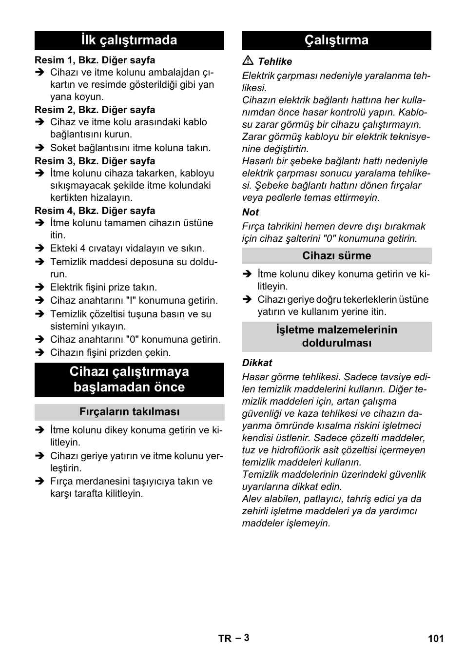 Çalıştırma | Karcher BRS 43-500 C User Manual | Page 101 / 220