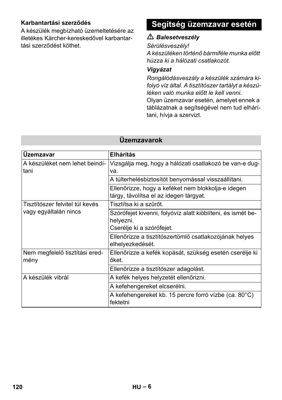 Segítség üzemzavar esetén | Karcher BRS 43-500 C User Manual | Page 120 / 220