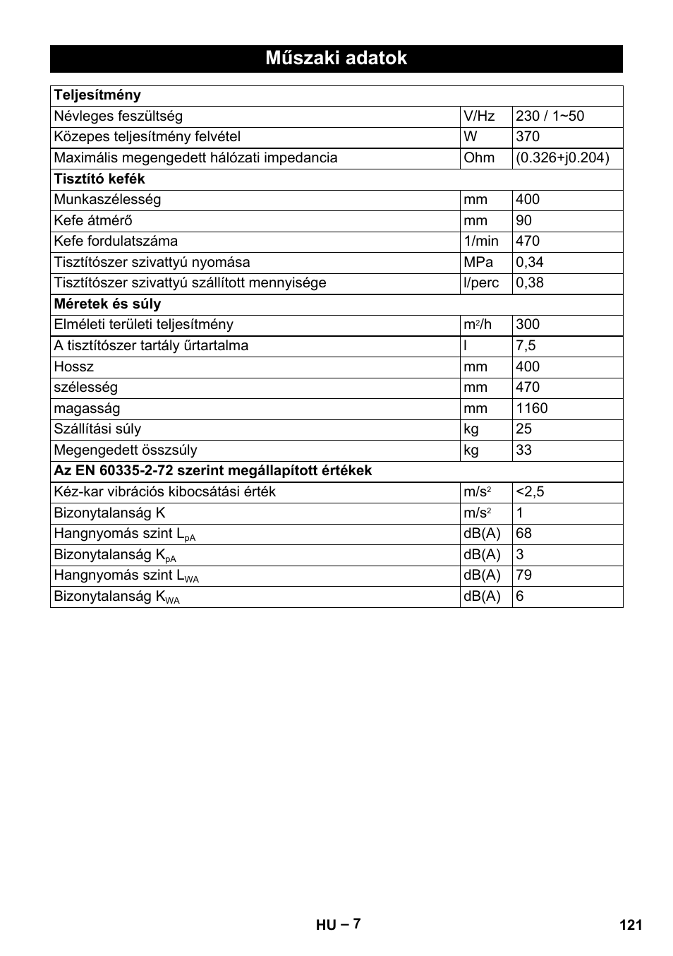 Műszaki adatok | Karcher BRS 43-500 C User Manual | Page 121 / 220