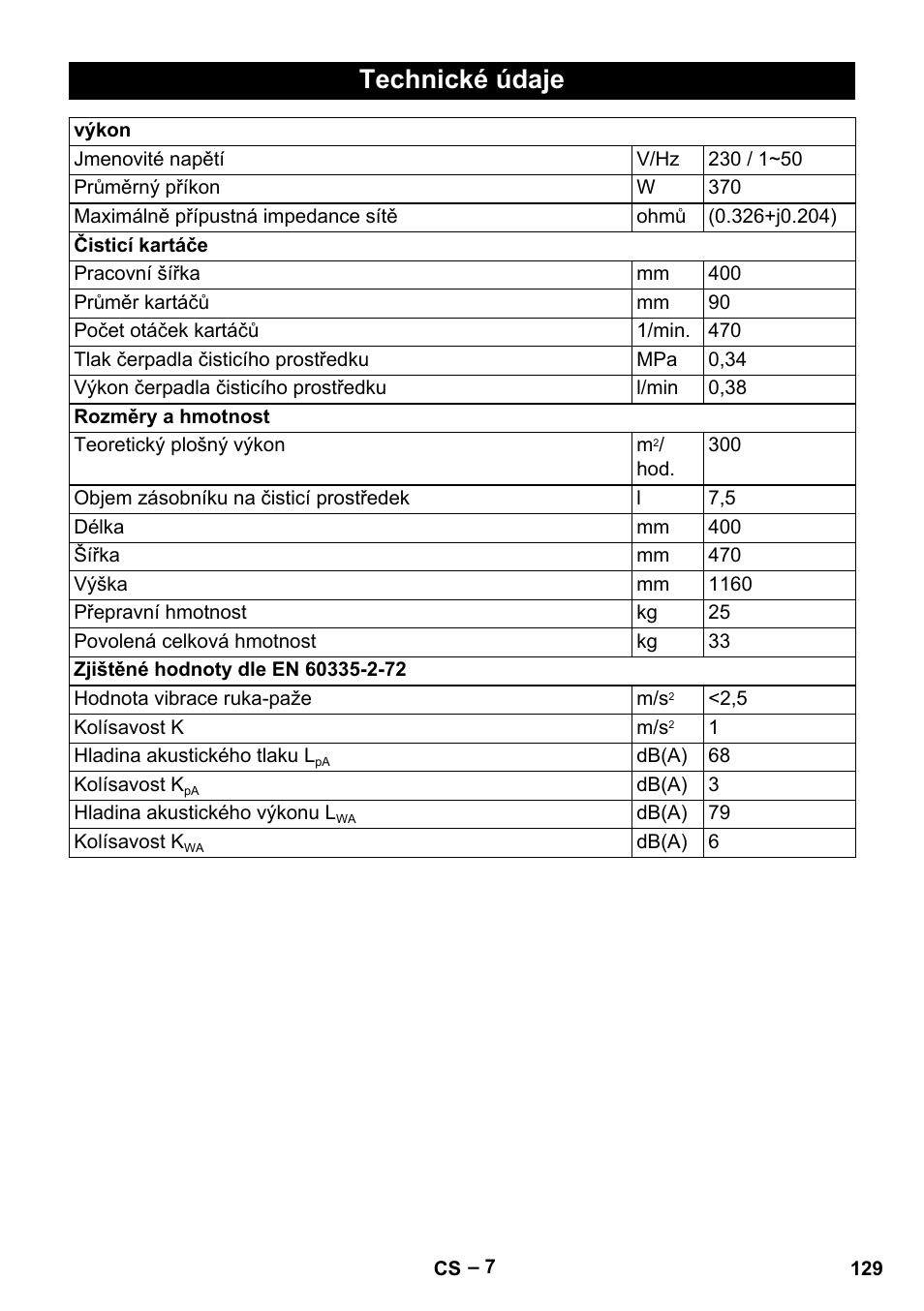 Technické údaje | Karcher BRS 43-500 C User Manual | Page 129 / 220