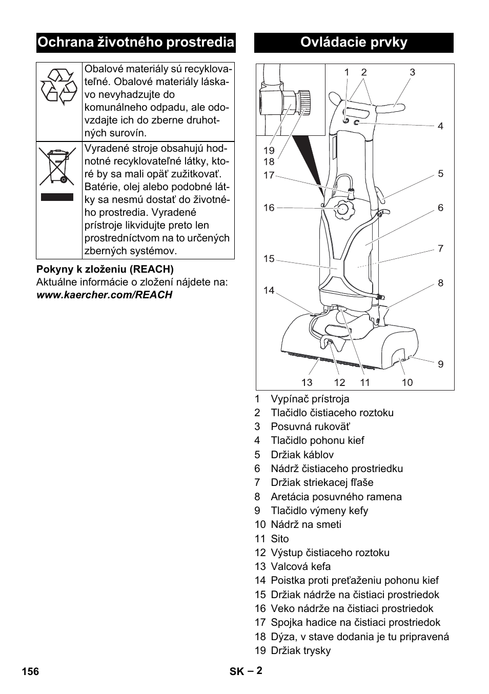 Ochrana životného prostredia, Ovládacie prvky | Karcher BRS 43-500 C User Manual | Page 156 / 220