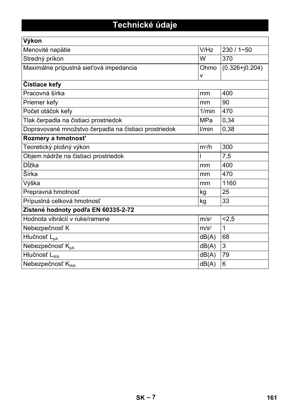 Technické údaje | Karcher BRS 43-500 C User Manual | Page 161 / 220