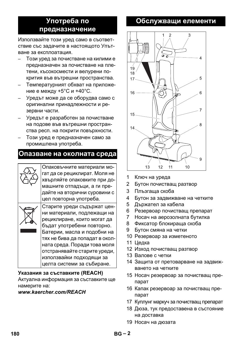 Обслужващи елементи | Karcher BRS 43-500 C User Manual | Page 180 / 220