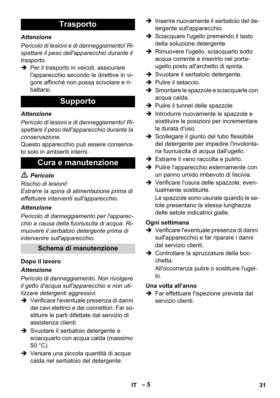 Trasporto supporto cura e manutenzione | Karcher BRS 43-500 C User Manual | Page 31 / 220