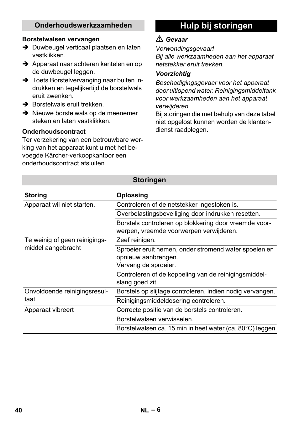 Hulp bij storingen | Karcher BRS 43-500 C User Manual | Page 40 / 220