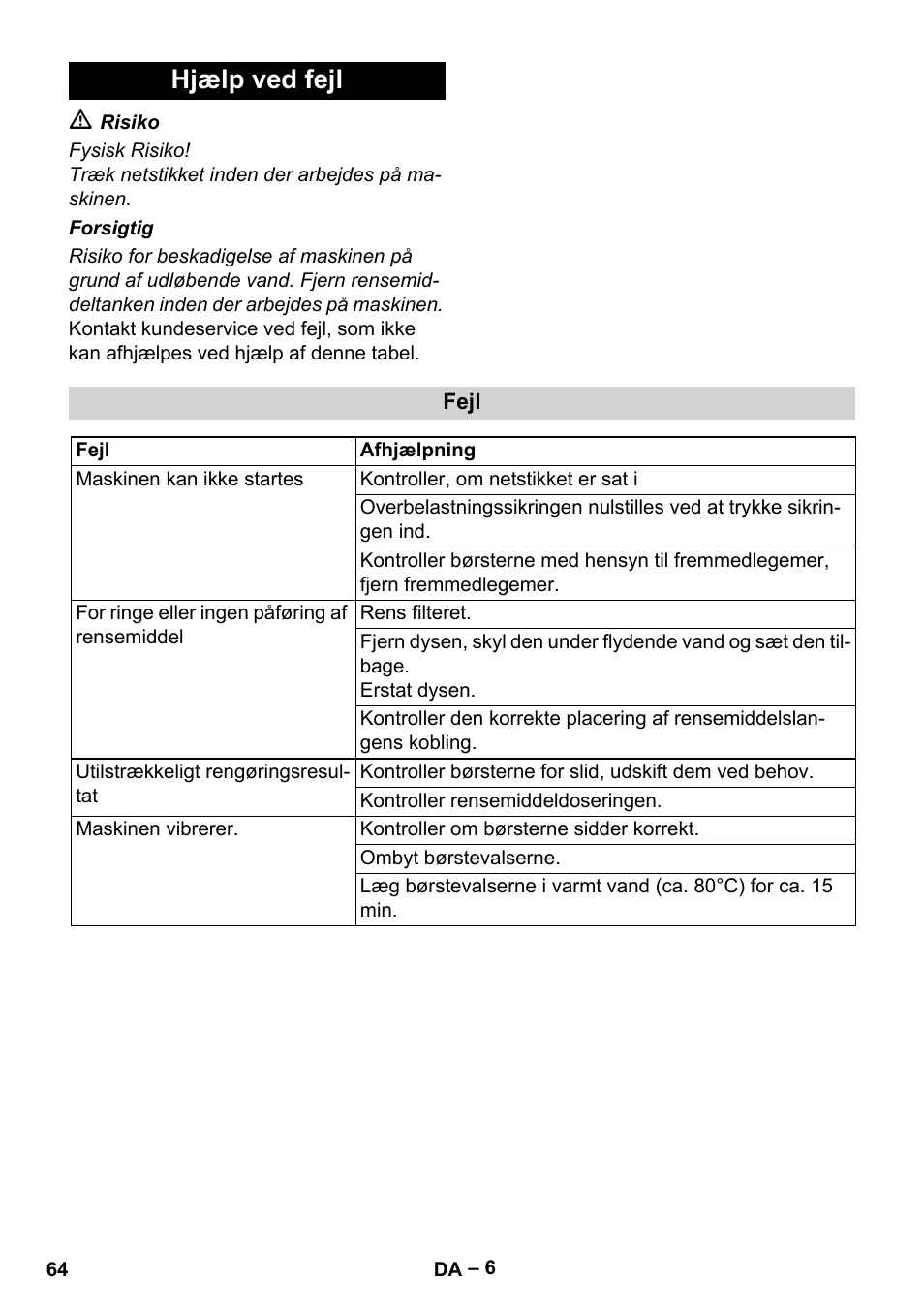 Hjælp ved fejl | Karcher BRS 43-500 C User Manual | Page 64 / 220