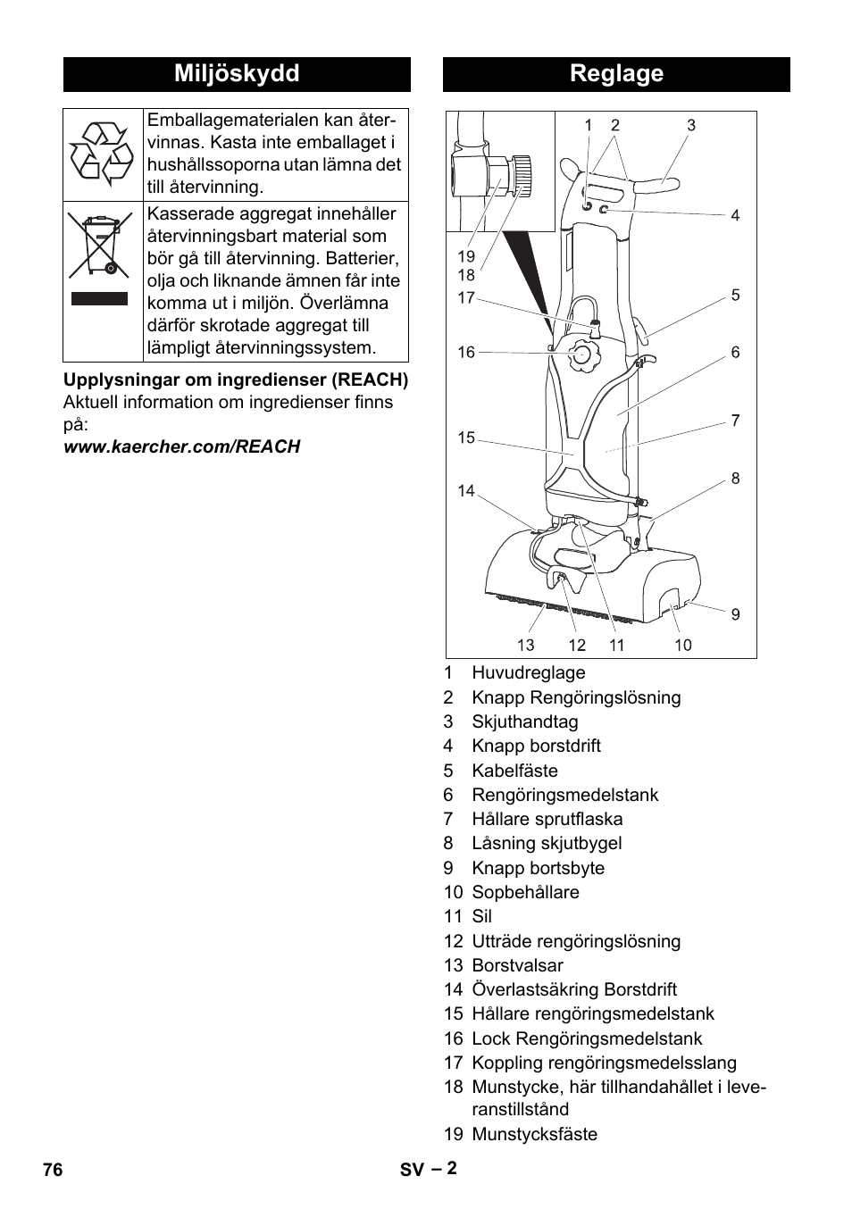 Miljöskydd, Reglage | Karcher BRS 43-500 C User Manual | Page 76 / 220