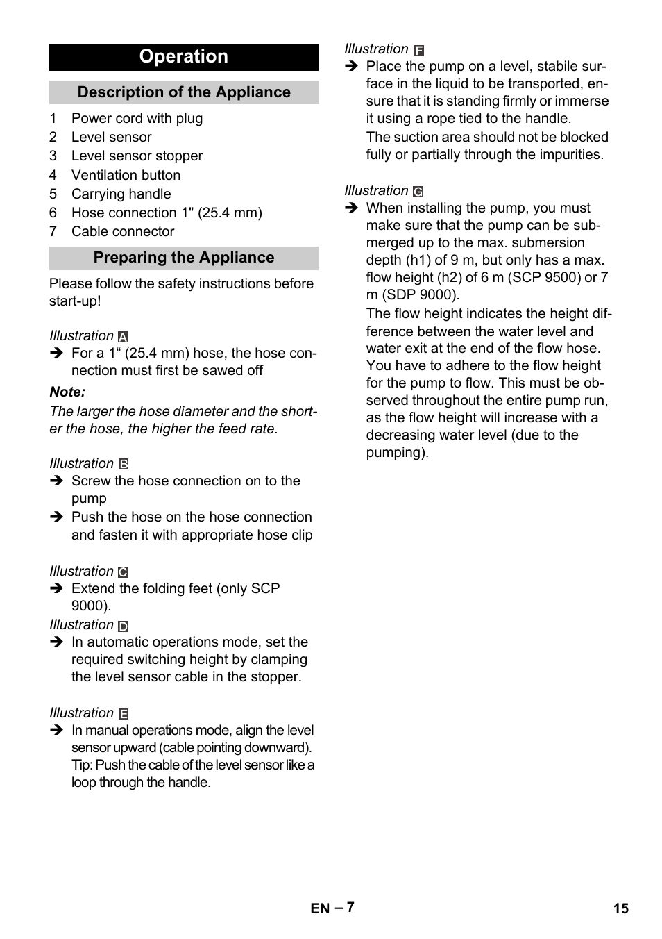 Operation | Karcher SDP 9500 User Manual | Page 15 / 72