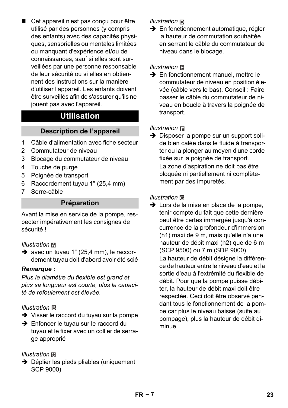 Utilisation | Karcher SDP 9500 User Manual | Page 23 / 72