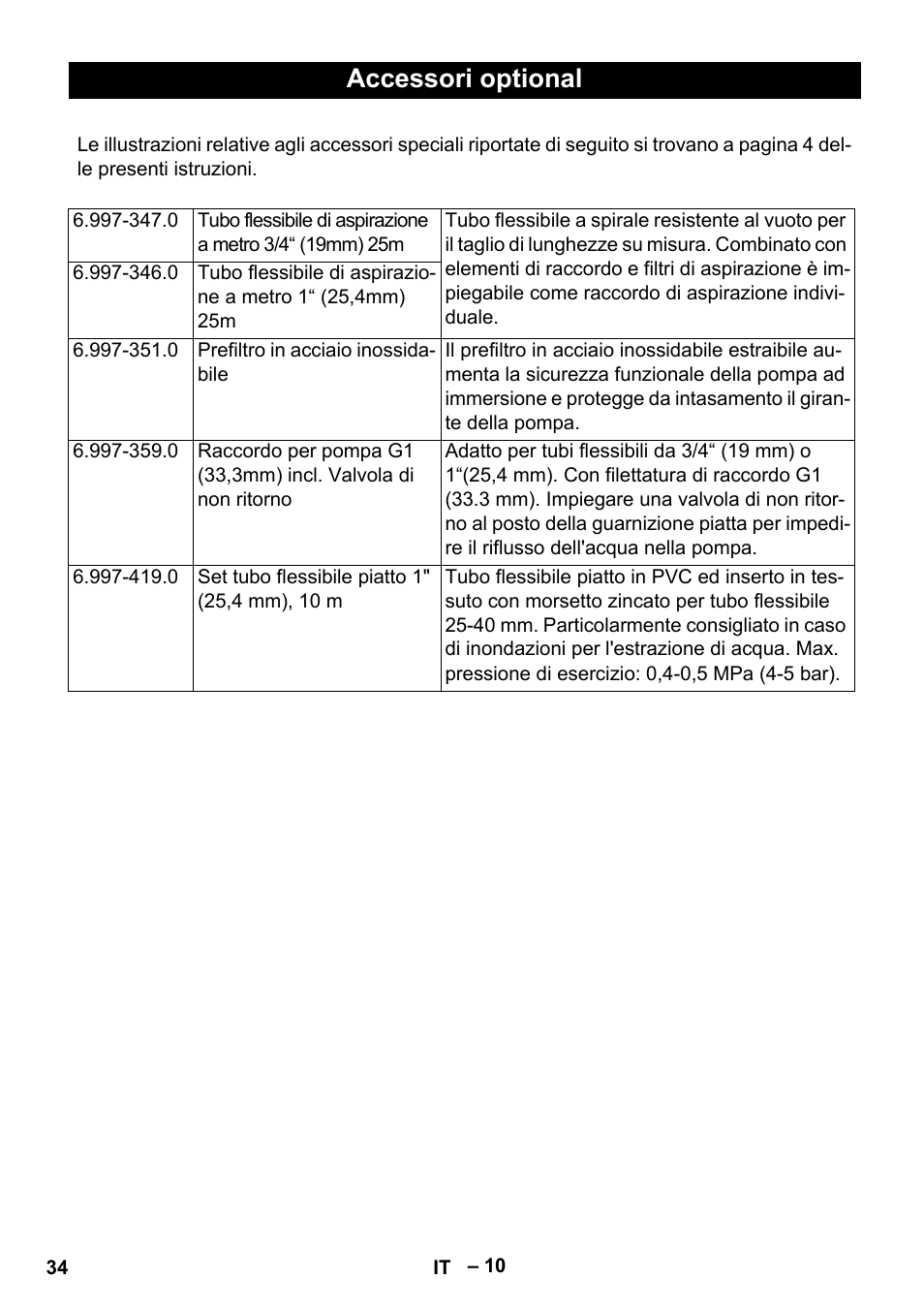 Accessori optional | Karcher SDP 9500 User Manual | Page 34 / 72