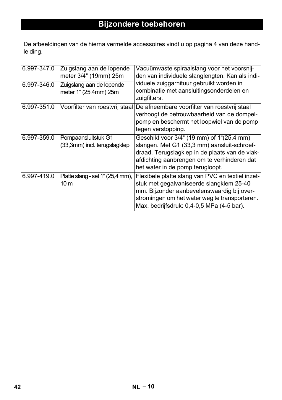 Bijzondere toebehoren | Karcher SDP 9500 User Manual | Page 42 / 72