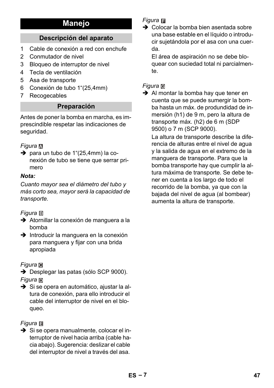 Manejo | Karcher SDP 9500 User Manual | Page 47 / 72