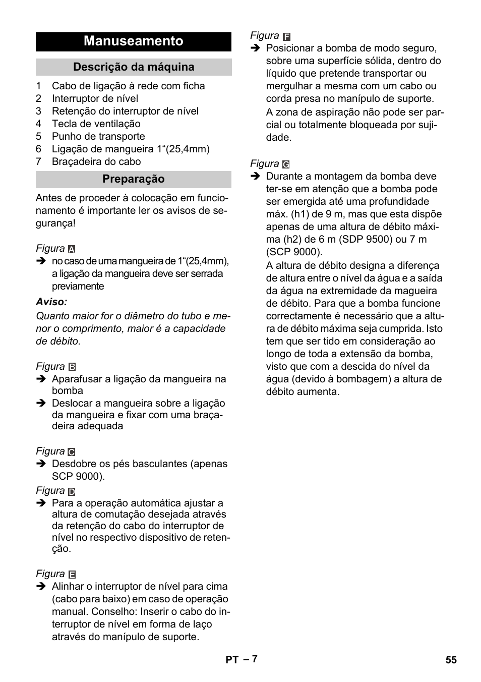 Manuseamento | Karcher SDP 9500 User Manual | Page 55 / 72