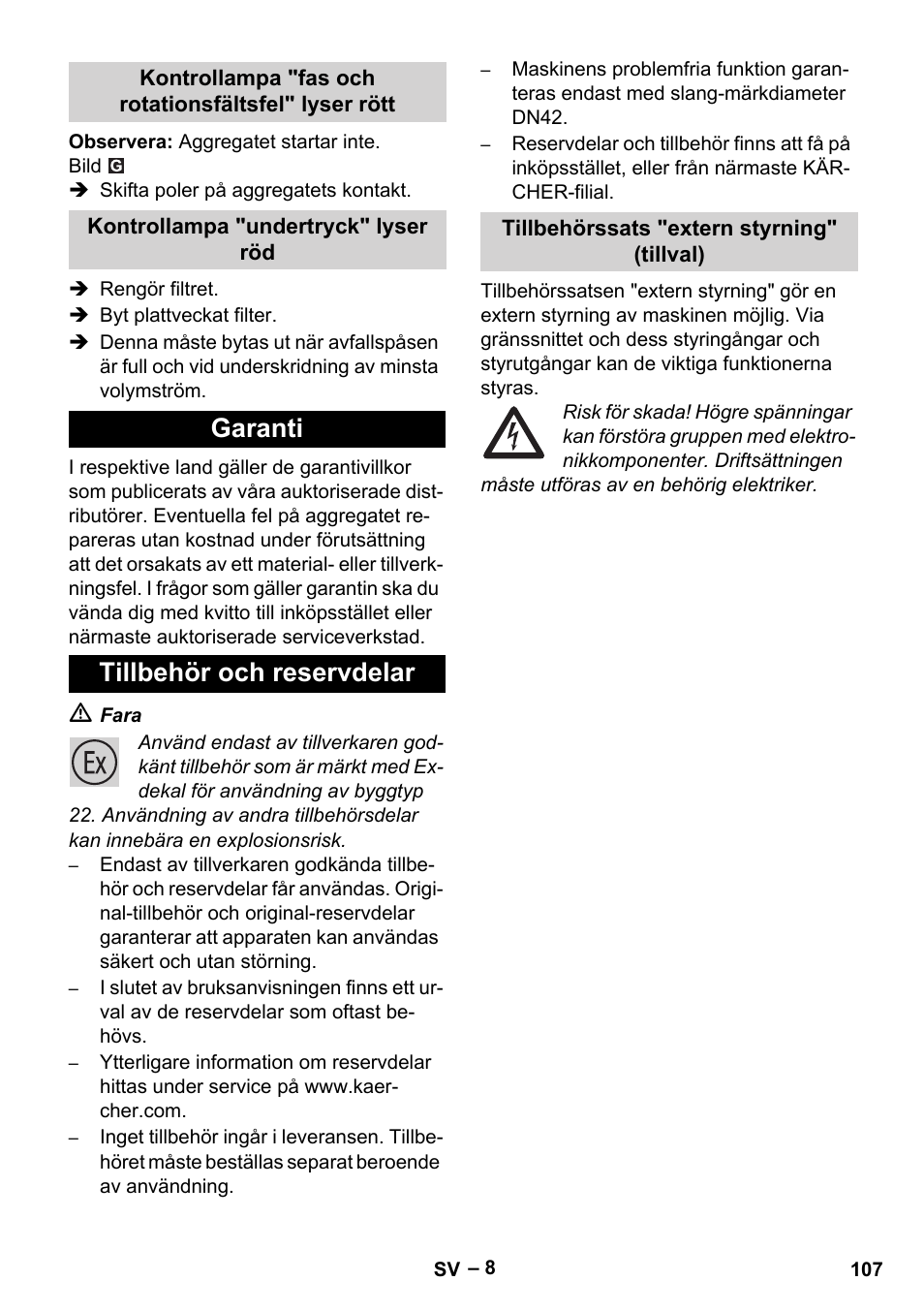 Garanti tillbehör och reservdelar | Karcher IVC 60-30 Tact H Z22 EU User Manual | Page 107 / 292