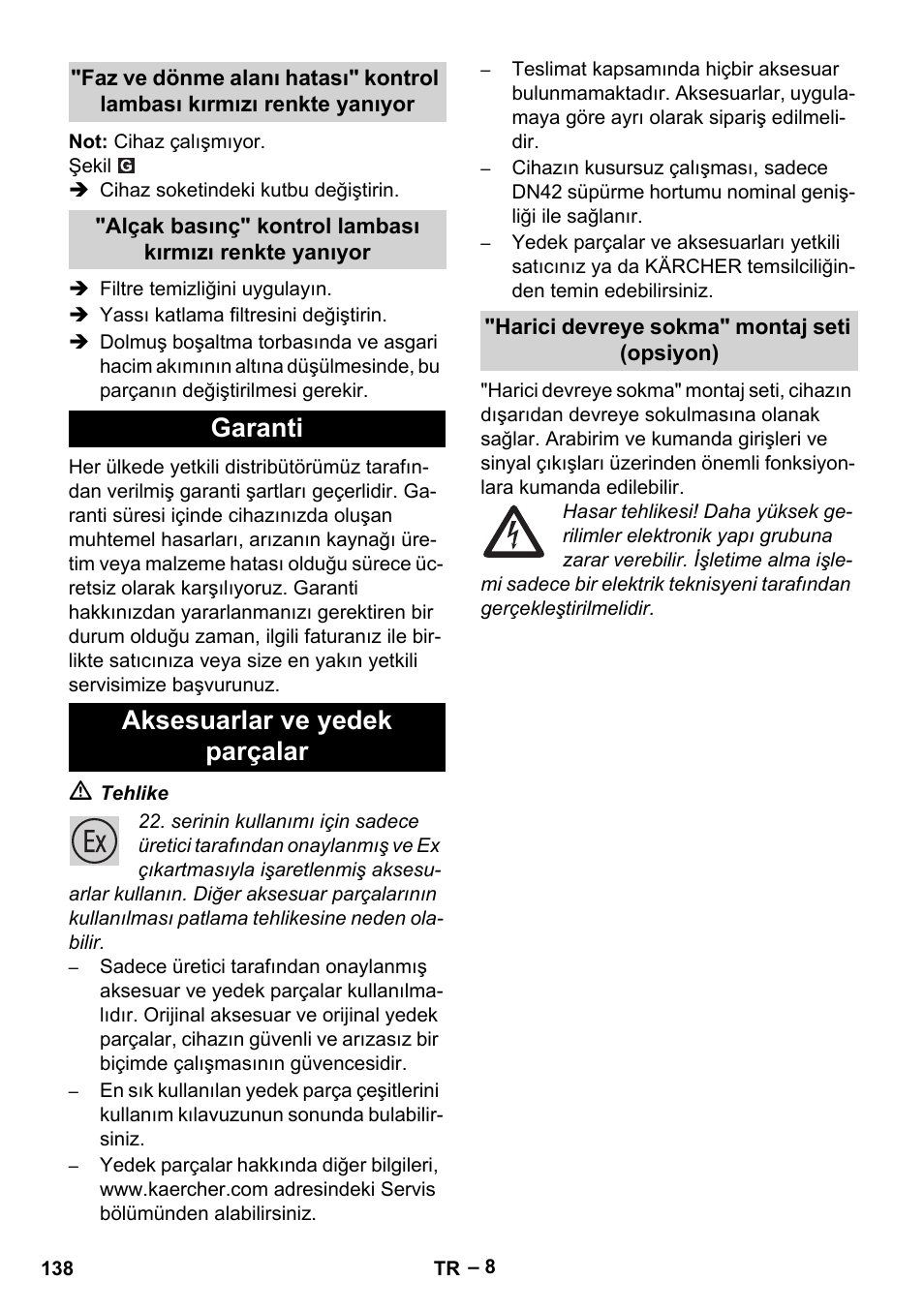 Garanti aksesuarlar ve yedek parçalar | Karcher IVC 60-30 Tact H Z22 EU User Manual | Page 138 / 292