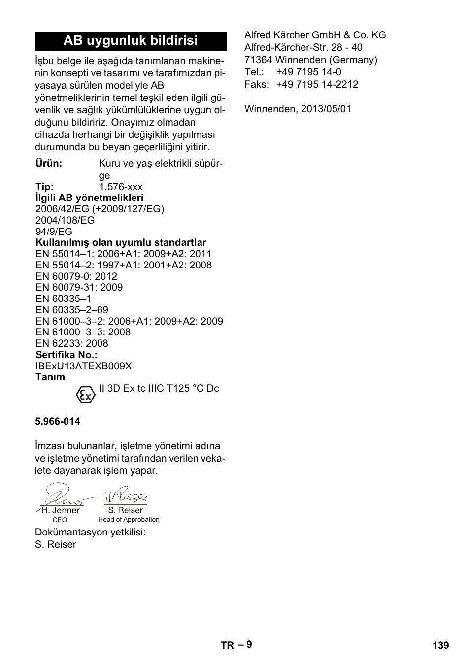 Ab uygunluk bildirisi | Karcher IVC 60-30 Tact H Z22 EU User Manual | Page 139 / 292