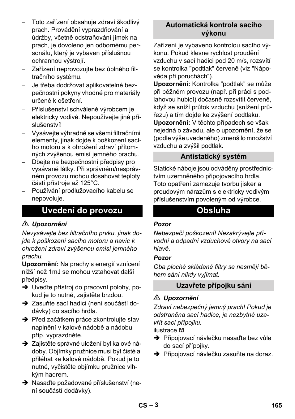 Uvedení do provozu, Obsluha | Karcher IVC 60-30 Tact H Z22 EU User Manual | Page 165 / 292
