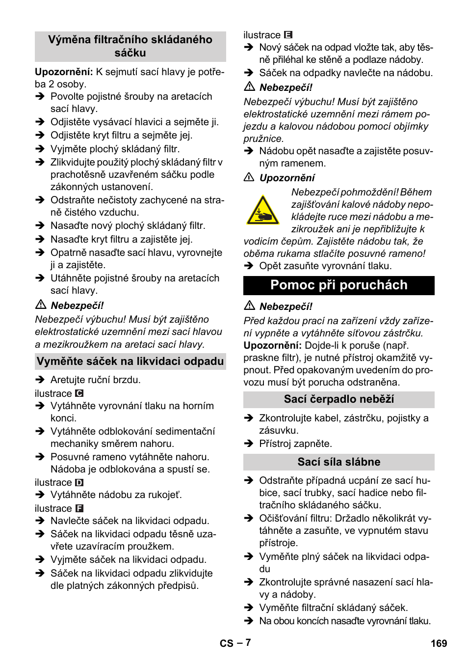 Pomoc při poruchách | Karcher IVC 60-30 Tact H Z22 EU User Manual | Page 169 / 292