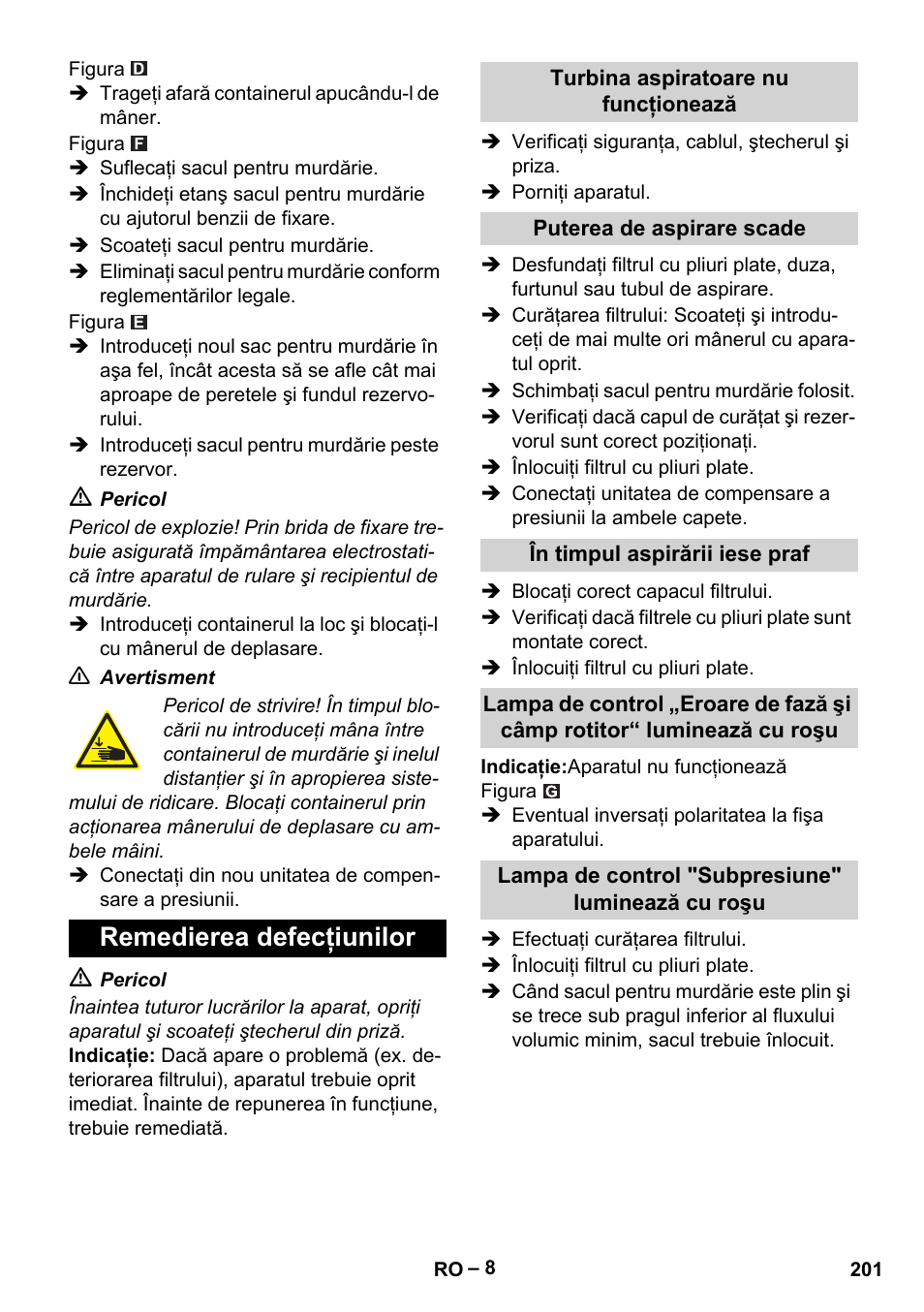 Remedierea defecţiunilor | Karcher IVC 60-30 Tact H Z22 EU User Manual | Page 201 / 292