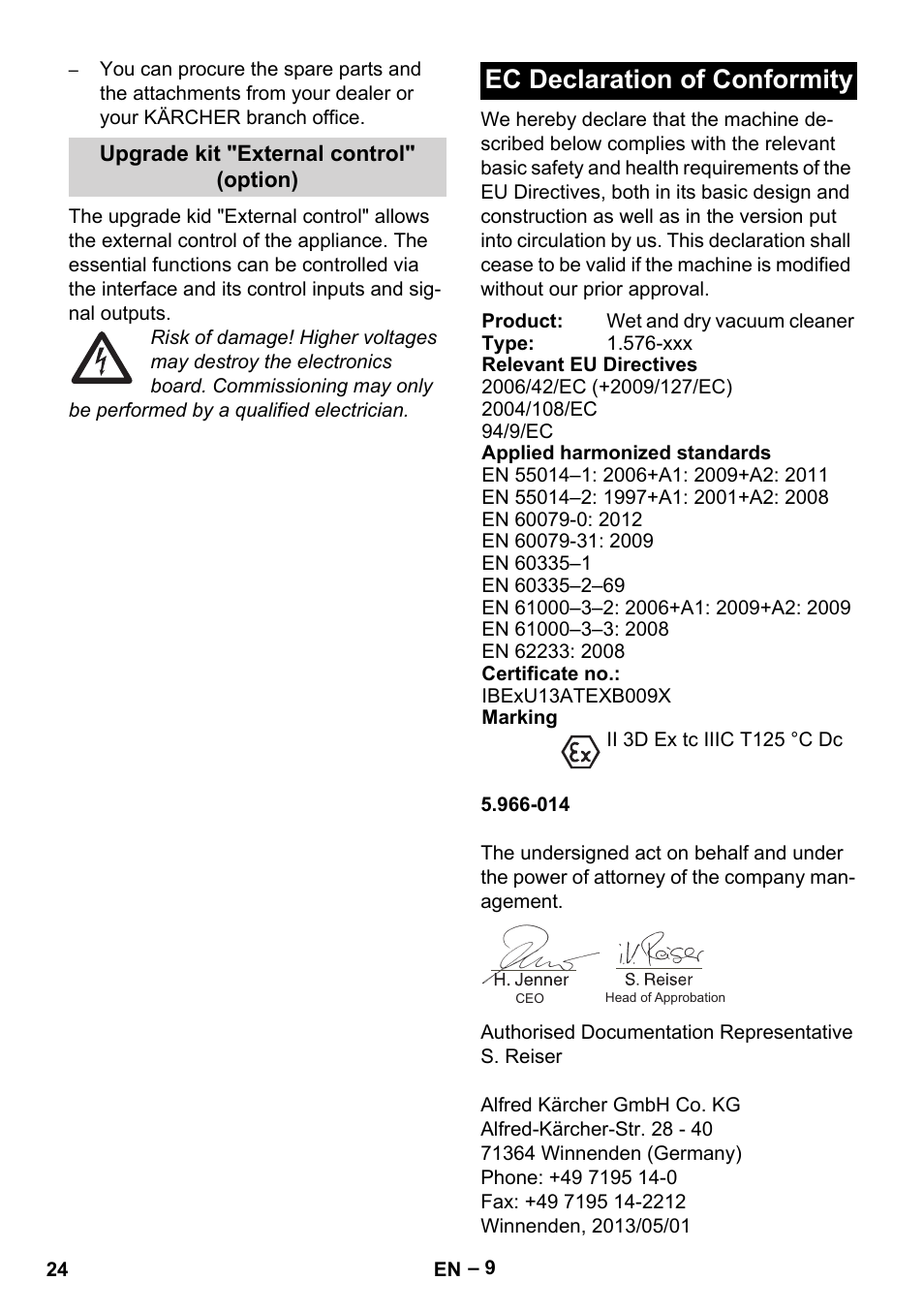 Ec declaration of conformity | Karcher IVC 60-30 Tact H Z22 EU User Manual | Page 24 / 292