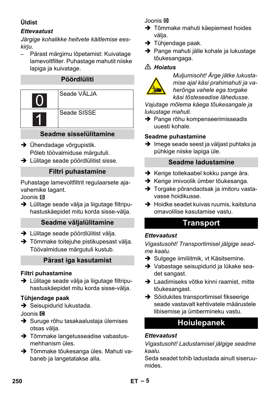 Transport hoiulepanek | Karcher IVC 60-30 Tact H Z22 EU User Manual | Page 250 / 292