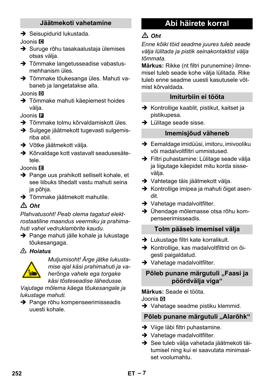 Abi häirete korral | Karcher IVC 60-30 Tact H Z22 EU User Manual | Page 252 / 292