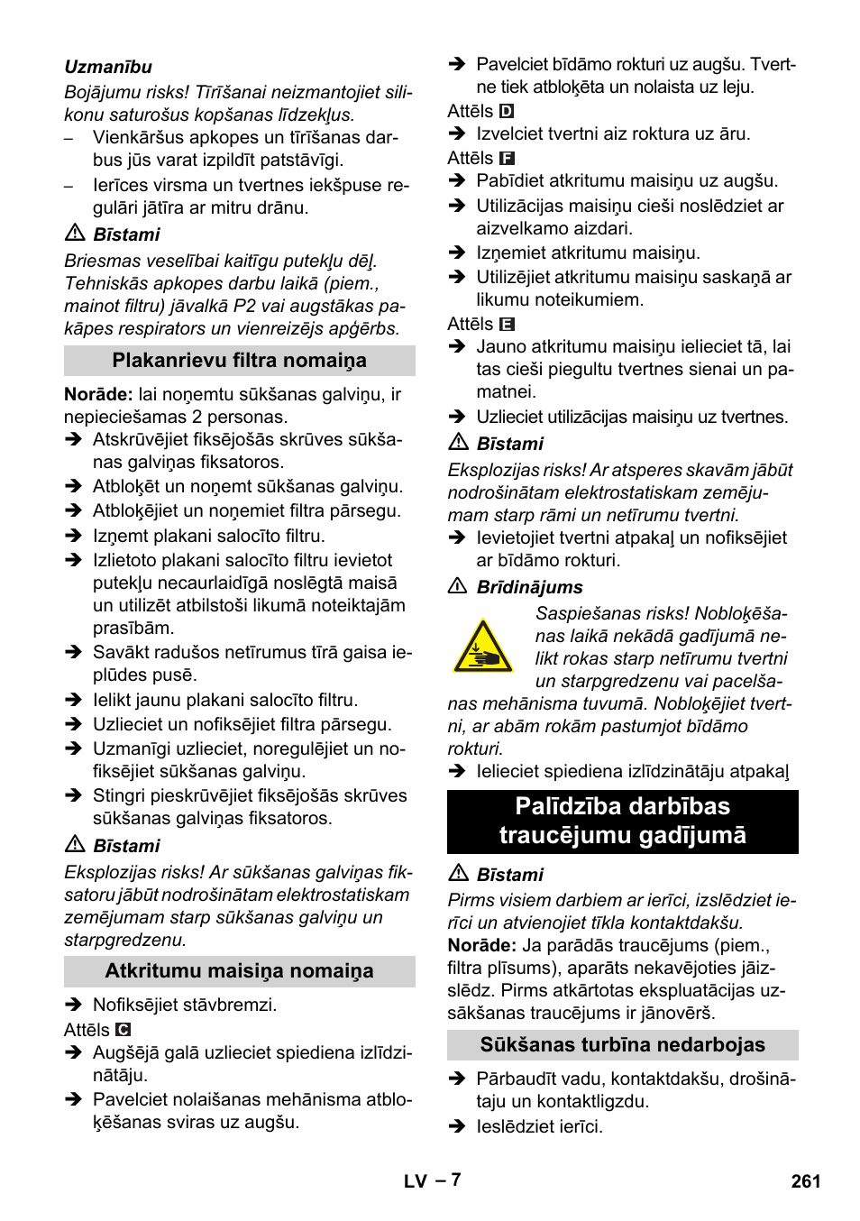 Palīdzība darbības traucējumu gadījumā | Karcher IVC 60-30 Tact H Z22 EU User Manual | Page 261 / 292