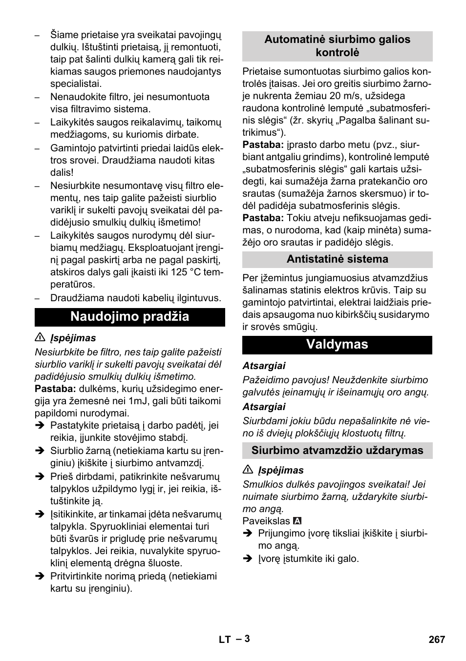 Naudojimo pradžia, Valdymas | Karcher IVC 60-30 Tact H Z22 EU User Manual | Page 267 / 292