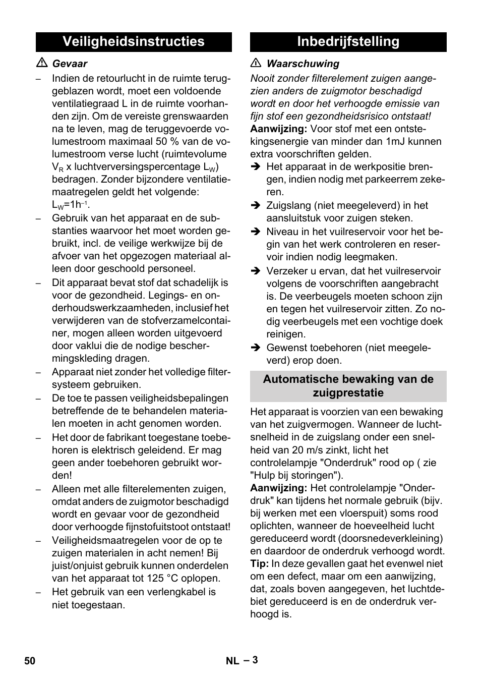 Veiligheidsinstructies inbedrijfstelling | Karcher IVC 60-30 Tact H Z22 EU User Manual | Page 50 / 292