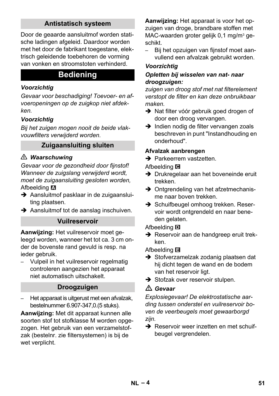 Bediening | Karcher IVC 60-30 Tact H Z22 EU User Manual | Page 51 / 292