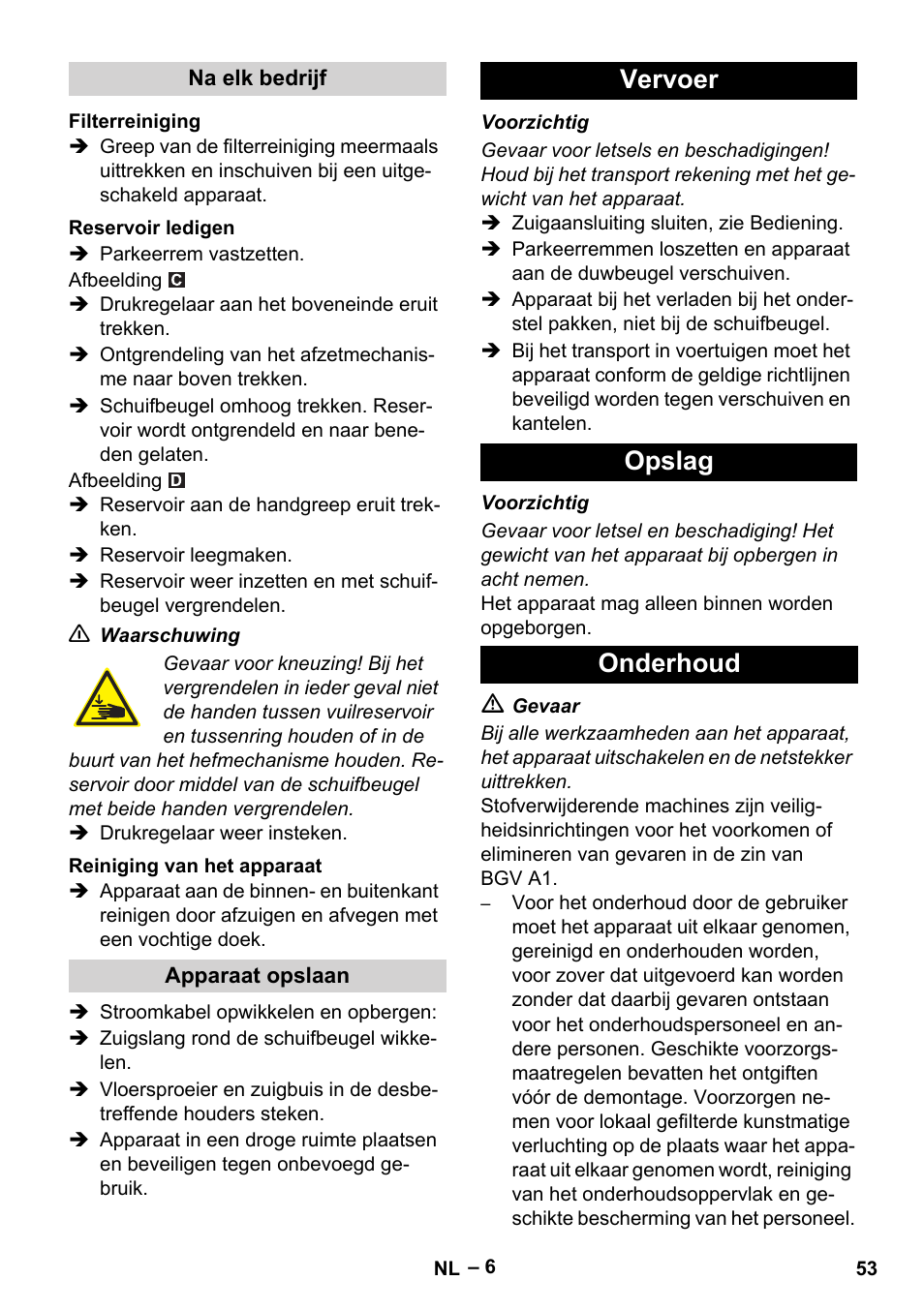 Vervoer opslag onderhoud | Karcher IVC 60-30 Tact H Z22 EU User Manual | Page 53 / 292