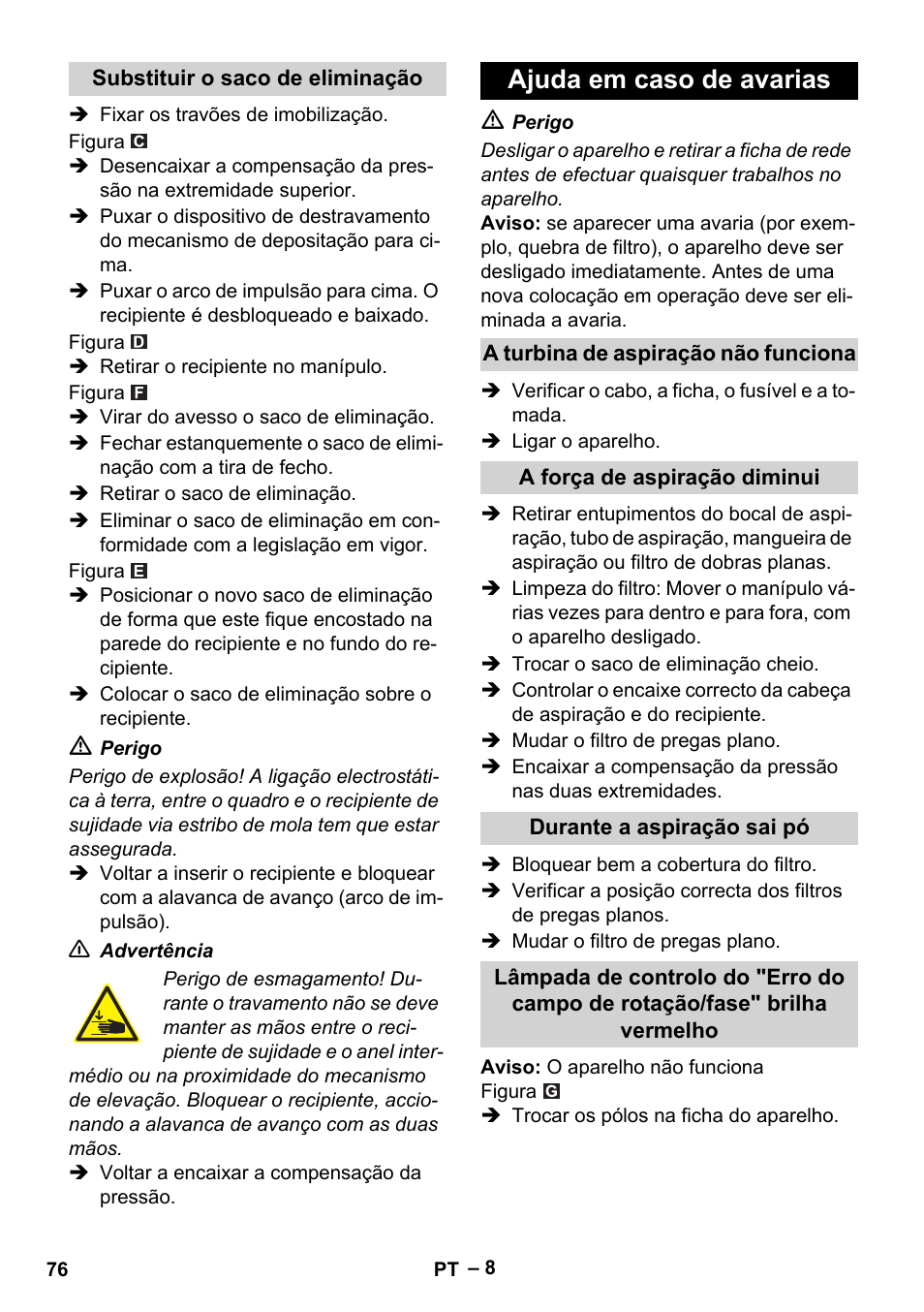 Ajuda em caso de avarias | Karcher IVC 60-30 Tact H Z22 EU User Manual | Page 76 / 292