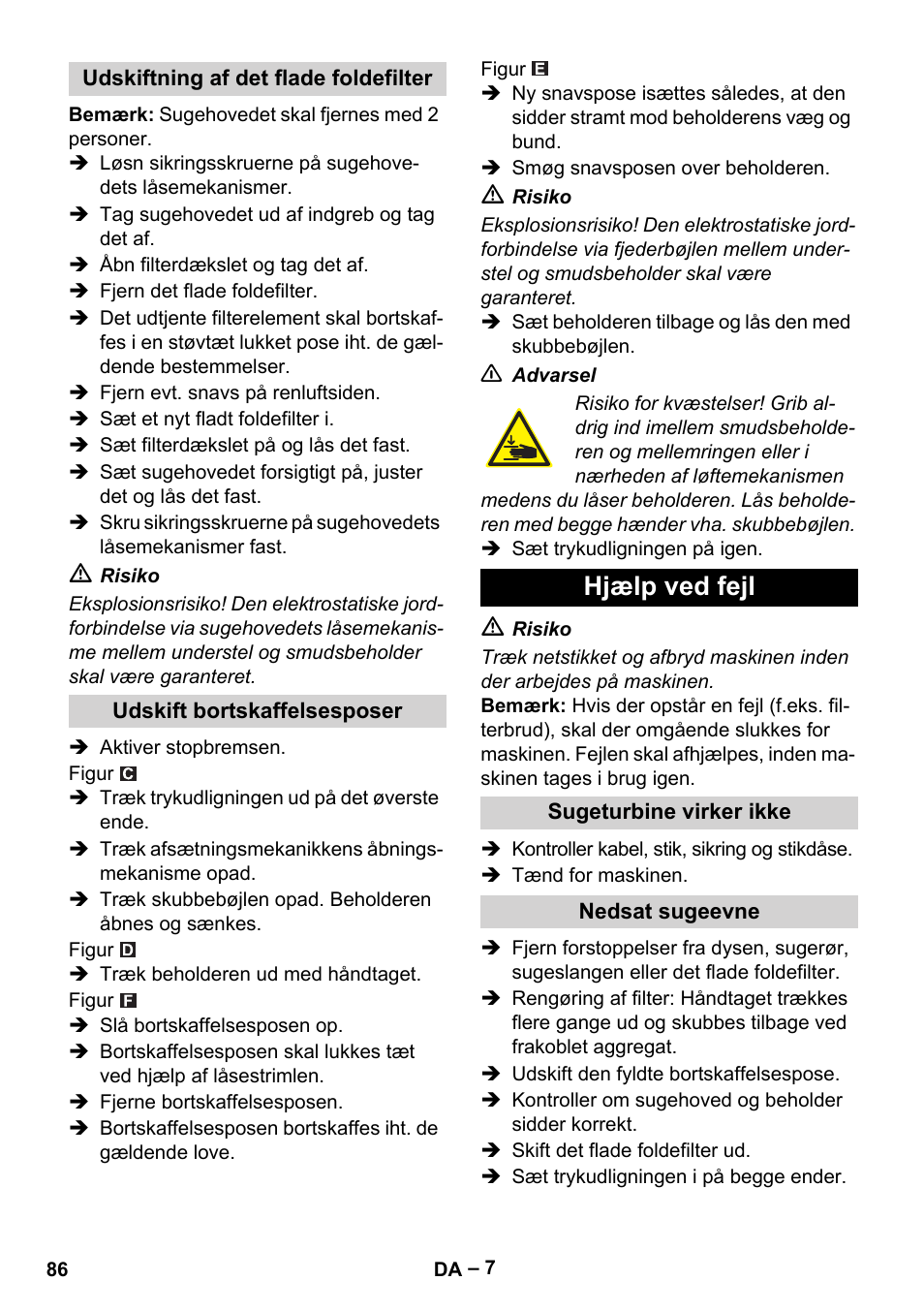 Hjælp ved fejl | Karcher IVC 60-30 Tact H Z22 EU User Manual | Page 86 / 292
