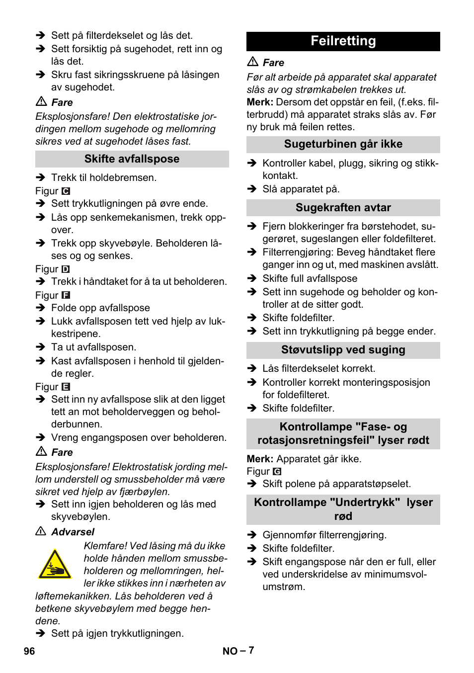 Feilretting | Karcher IVC 60-30 Tact H Z22 EU User Manual | Page 96 / 292