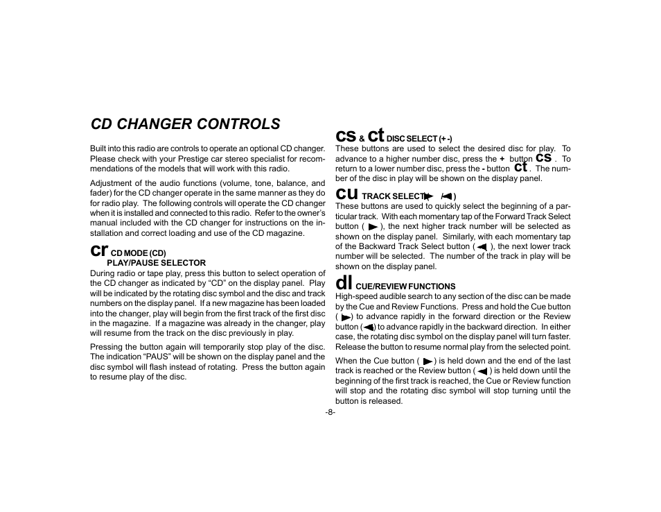 Cd changer controls | Audiovox P-72 User Manual | Page 10 / 16