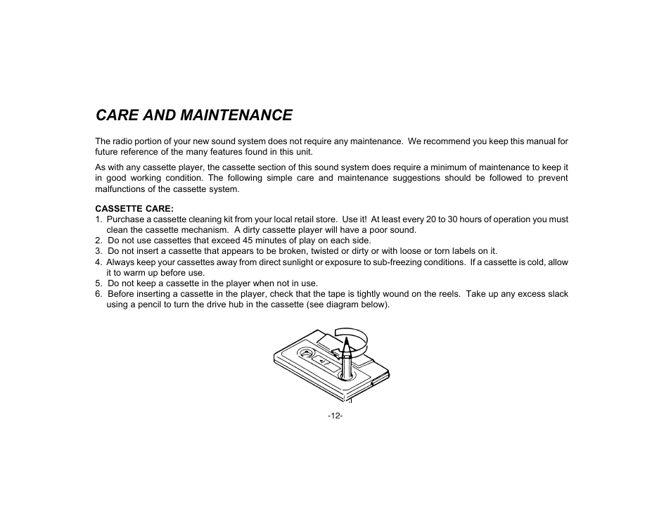 Care and maintenance | Audiovox P-72 User Manual | Page 14 / 16