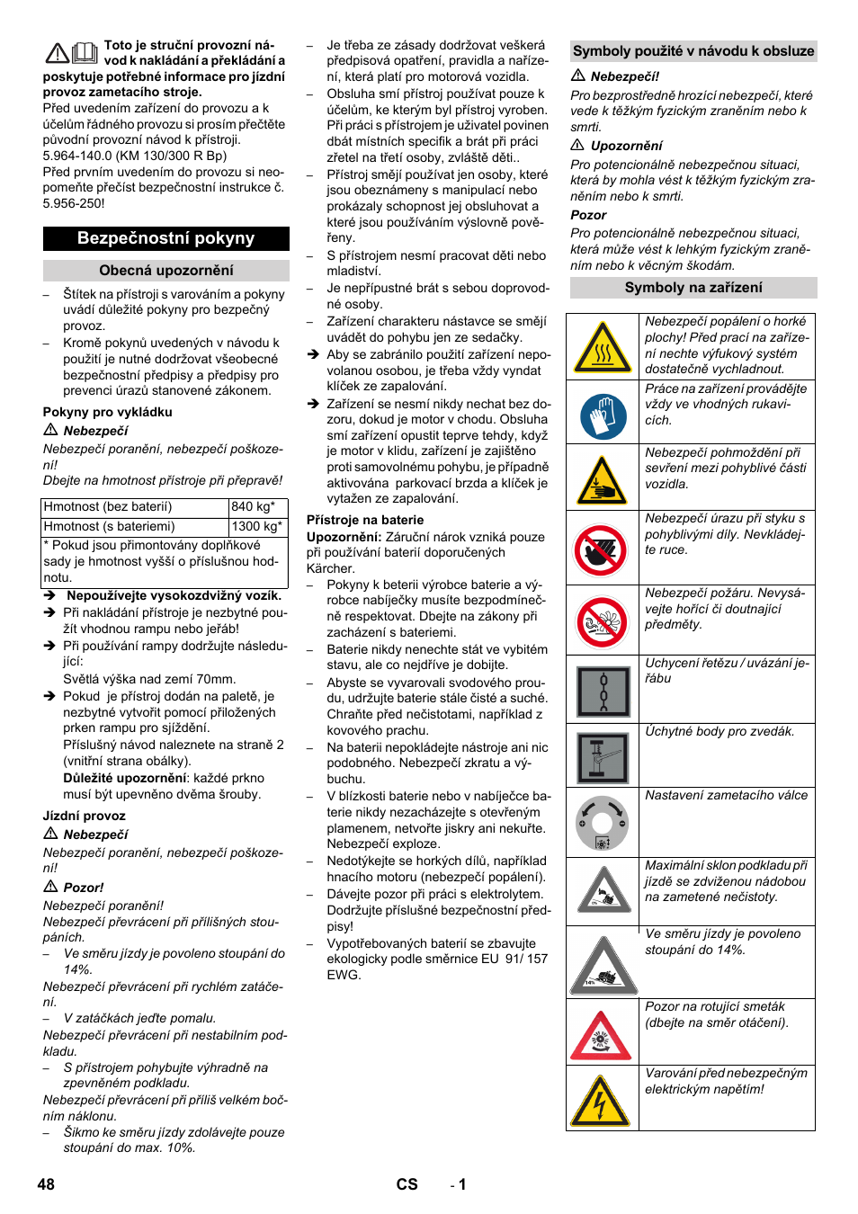 Čeština, Eština, Bezpečnostní pokyny | Karcher KM 130-300 BAT User Manual | Page 48 / 88