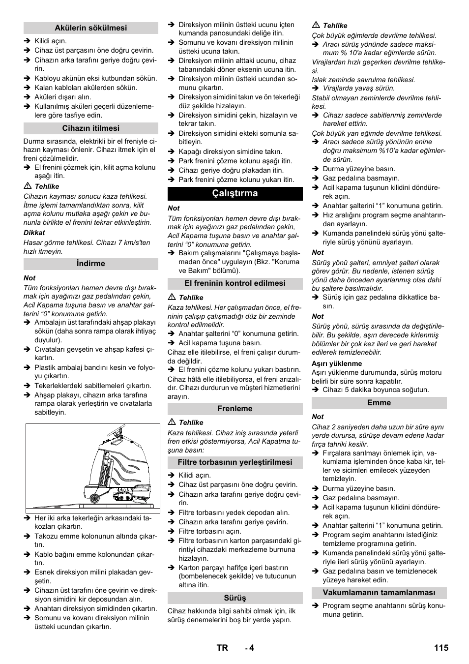 Çalıştırma | Karcher CV 60-2 RS User Manual | Page 115 / 250