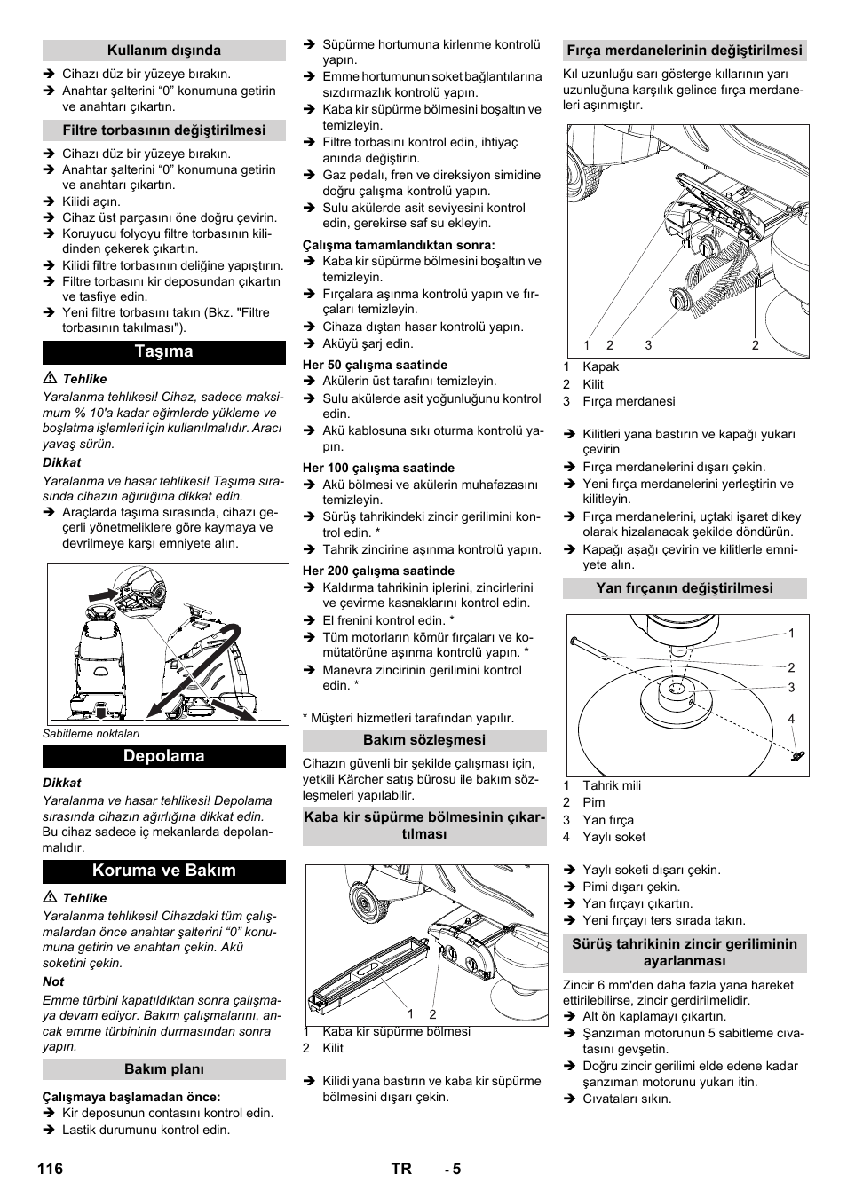 Taşıma depolama koruma ve bakım | Karcher CV 60-2 RS User Manual | Page 116 / 250